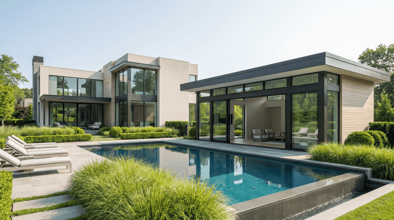 Modern house with a pool and outdoor furniture